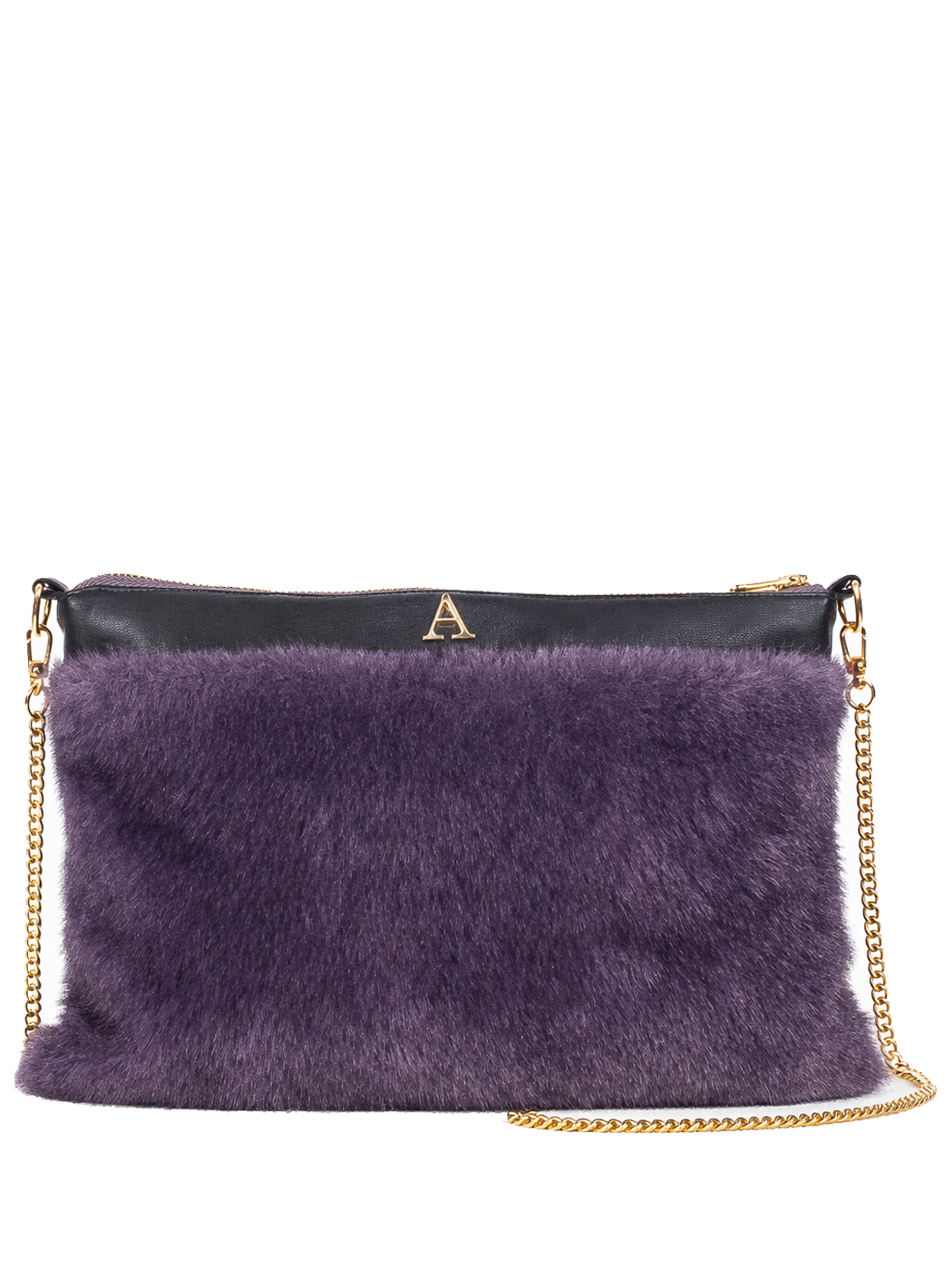 BORSA FAUX FUR MINK EFFECT CON CATENA,100%PL,MADE IN PRC   - PURPLE